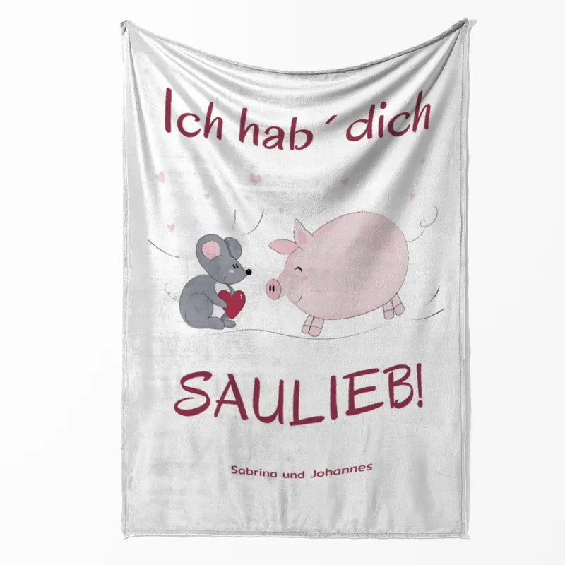 Kuscheldecke Hab Dich saulieb - mit Namen personalisierbar - Geschenkidee für Verliebte Hab dich saulieb 140 x 200 cm