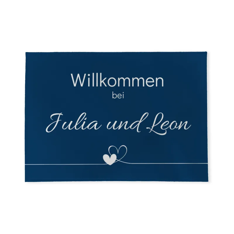 Personalisierte Fußmatte Willkommen Herzen - Geschenk zum Einzug - Fußmatte mit Namen Willkommen Herzen blau 70 x 50 cm