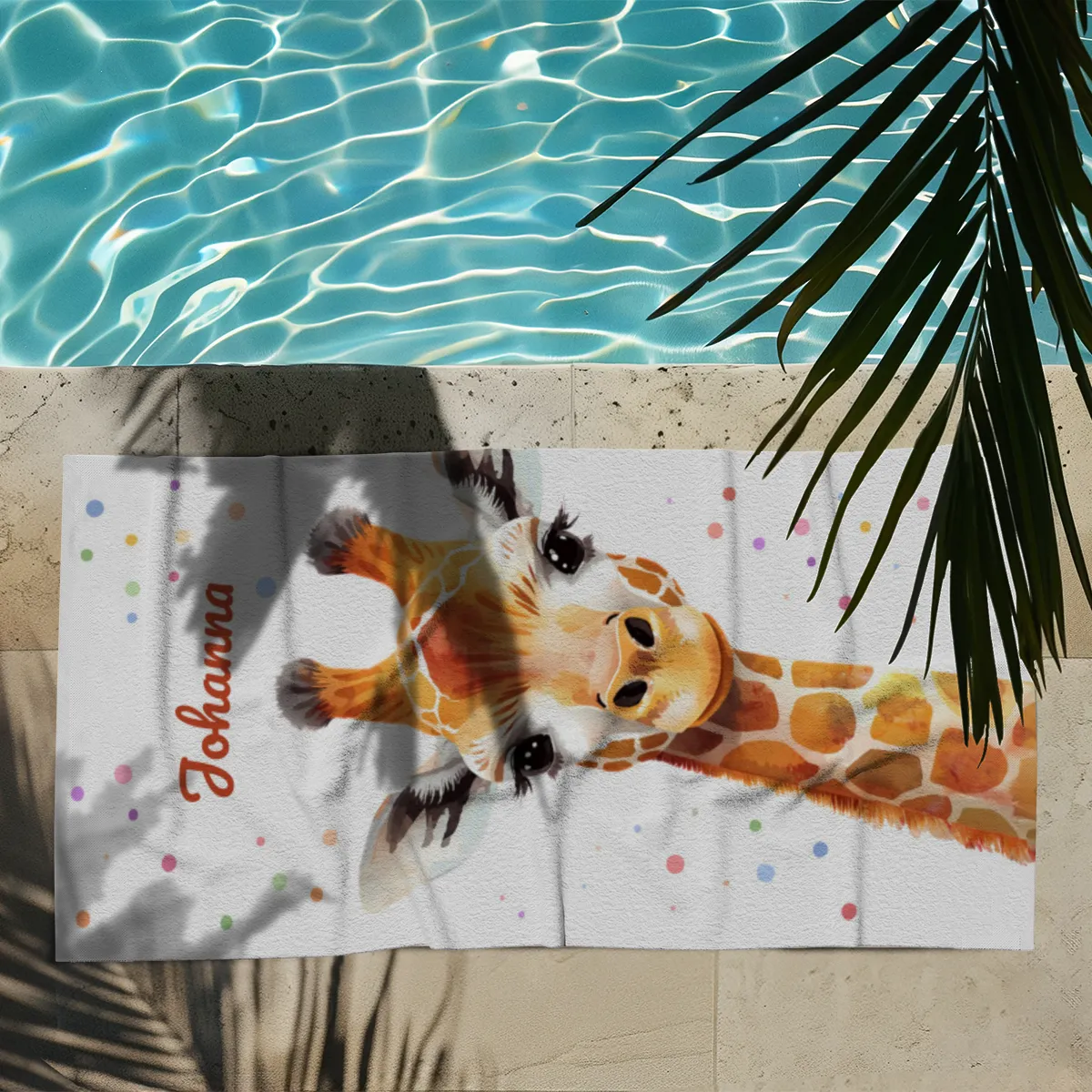 Badetuch mit Namen personalisierbar - personalisiertes Namens-Badetuch - Strandtuch mit Wunschtext - Giraffe