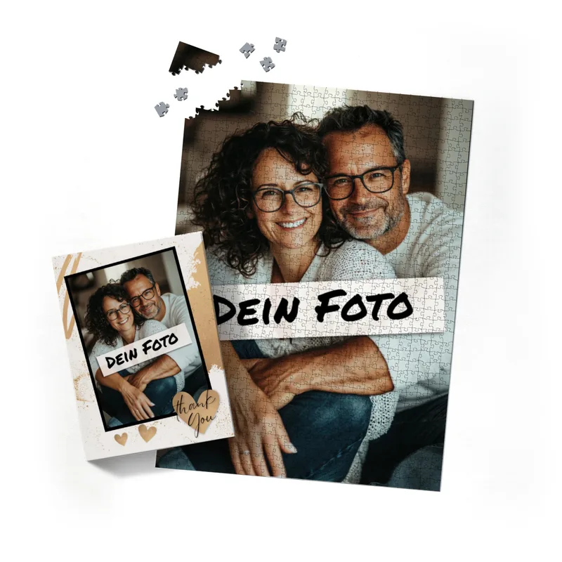 Fotopuzzle mit eigenem Bild - Puzzle selbst gestalten 1000 Teile Hochformat - Schachtel Thank you - mit Foto personalisiert - Geschenk Geburtstag, Freundschaft