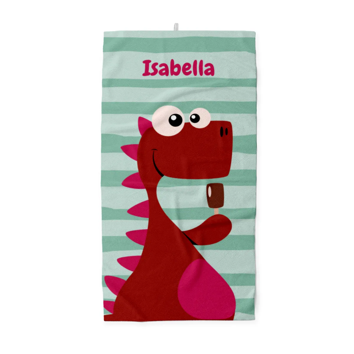Dinosaurier-Badetuch mit Namen personalisierbar - personalisiertes Namens-Strandtuch - Kinderbadetuch mit Wunschtext - Dino Ice rot
