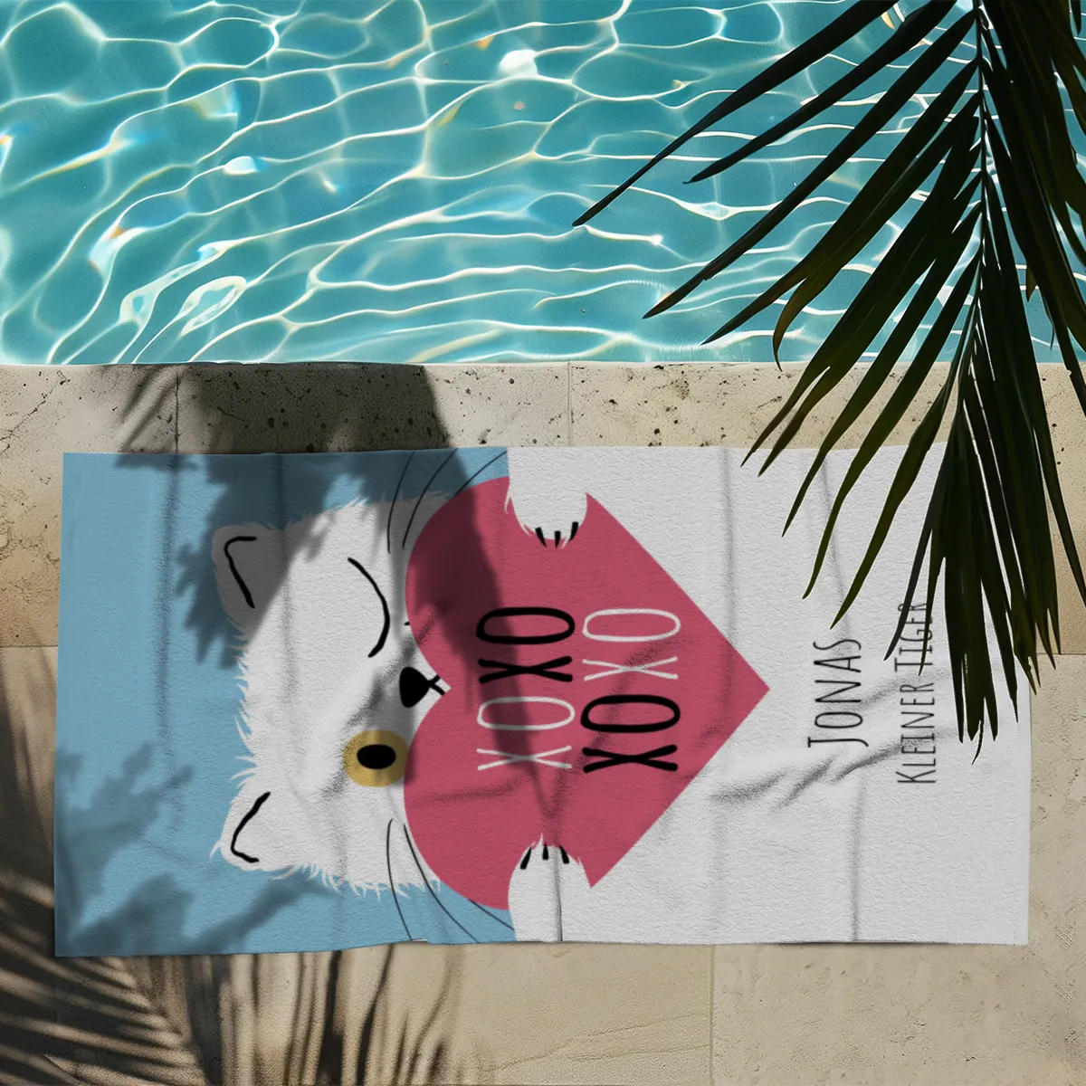 Duschtuch mit Namen personalisierbar - personalisiertes Namens-Duschtuch mit Wunschtext - XOXO Katze