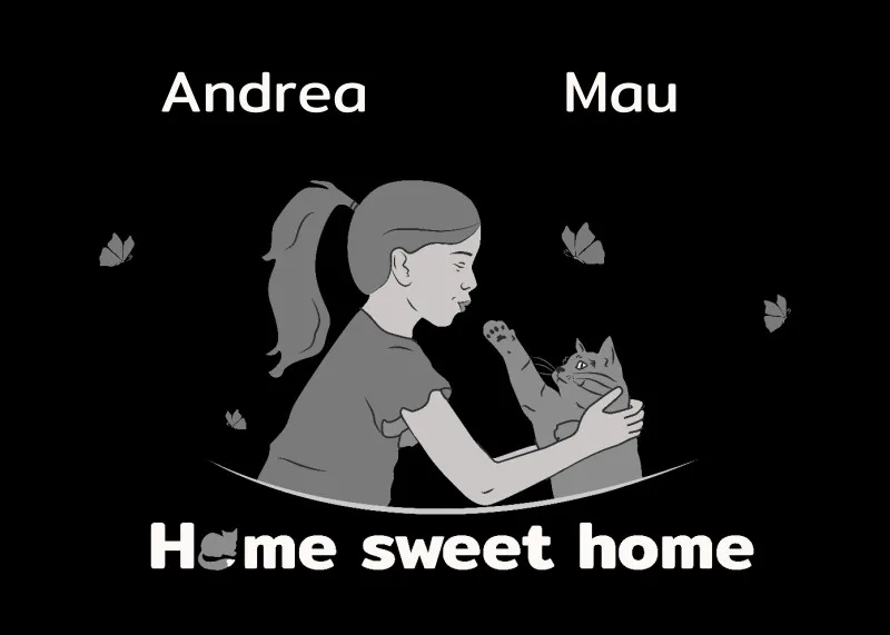 Personalisierte Fußmatte Pärchen mit Hund und Katze schwarz 70 x 50 cm