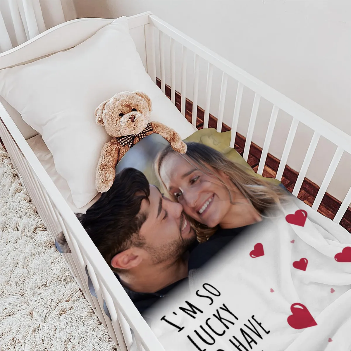 Kuscheldecke So Lucky - mit Foto personalisierbar - Geschenkidee für Verliebte, Valentinstag So Lucky