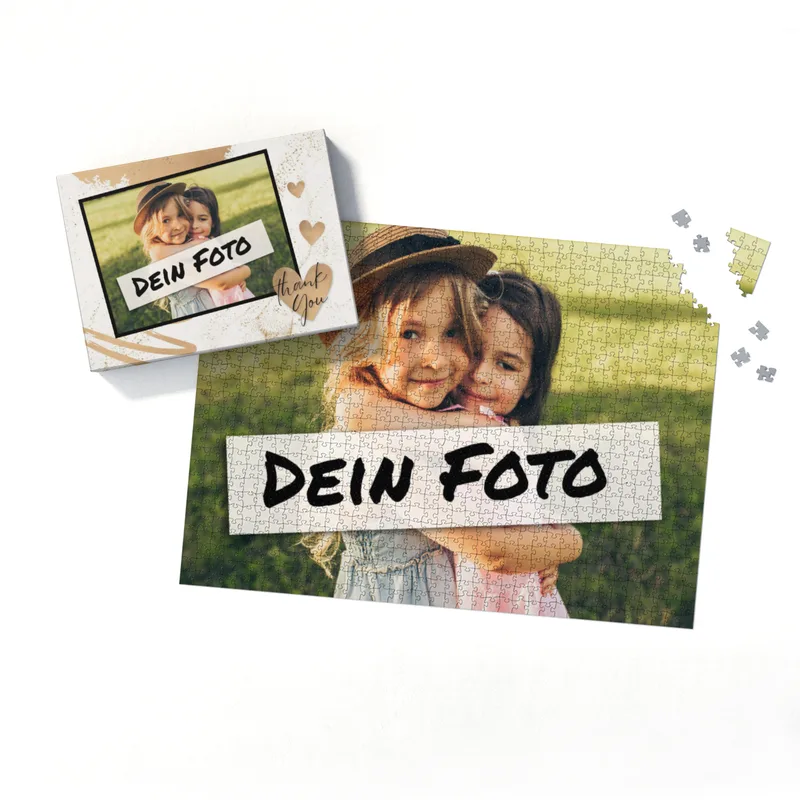 Fotopuzzle mit eigenem Bild - Puzzle selbst gestalten 2000 Teile Querformat - Schachtel Thank you - mit Foto personalisiert - Geschenk Geburtstag, Freundschaft