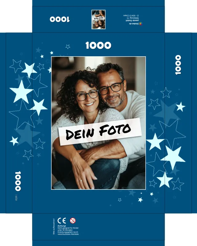 Fotopuzzle mit eigenem Bild - Puzzle selbst gestalten 1000 Teile Querformat - Schachtel Sterne - mit Foto personalisiert - Geschenk Weihnachten