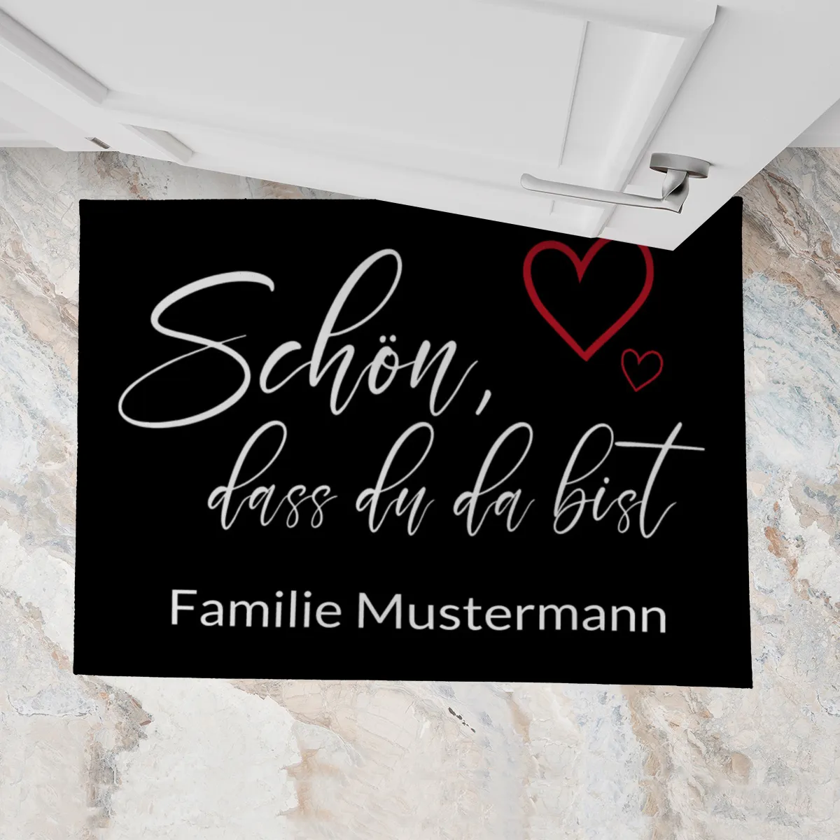 Spruch-Fußmatte Schön,dass du da bist - mit Namen personalisierbar - Geschenkidee Einzug, Geburtstag, Richtfest - Fussmatte mit Namen - Motiv Schön Herzen 70 x 50 cm