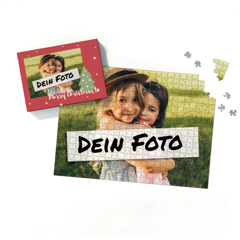 Fotopuzzle mit eigenem Bild - Fotopuzzle selbst gestalten 1000 Teile - Schachtel Merry Christmas - 1000 Teile Puzzle mit Foto - Geschenk Weihnachten MerryChristmas 1000 Teile Quer