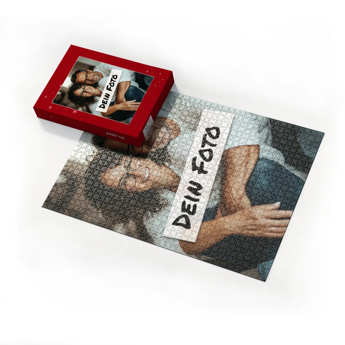 Fotopuzzle mit eigenem Bild - Fotopuzzle selbst gestalten 1000 Teile - Schachtel Sternchen rot - 1000 Teile Puzzle mit Foto - Geschenk Weihnachten Sternchen rot 1000 Teile Quer
