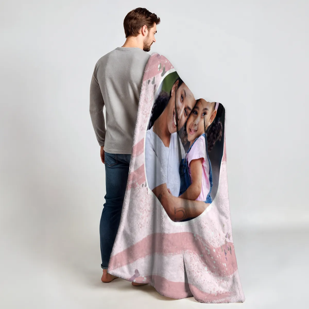 Kuscheldecke rosa 140 x 200 cm - mit Foto personalisierbar - Fotodecke selbst gestalten - Geschenkidee Muttertag, Geburtstag - Pinselstriche Hearts rose