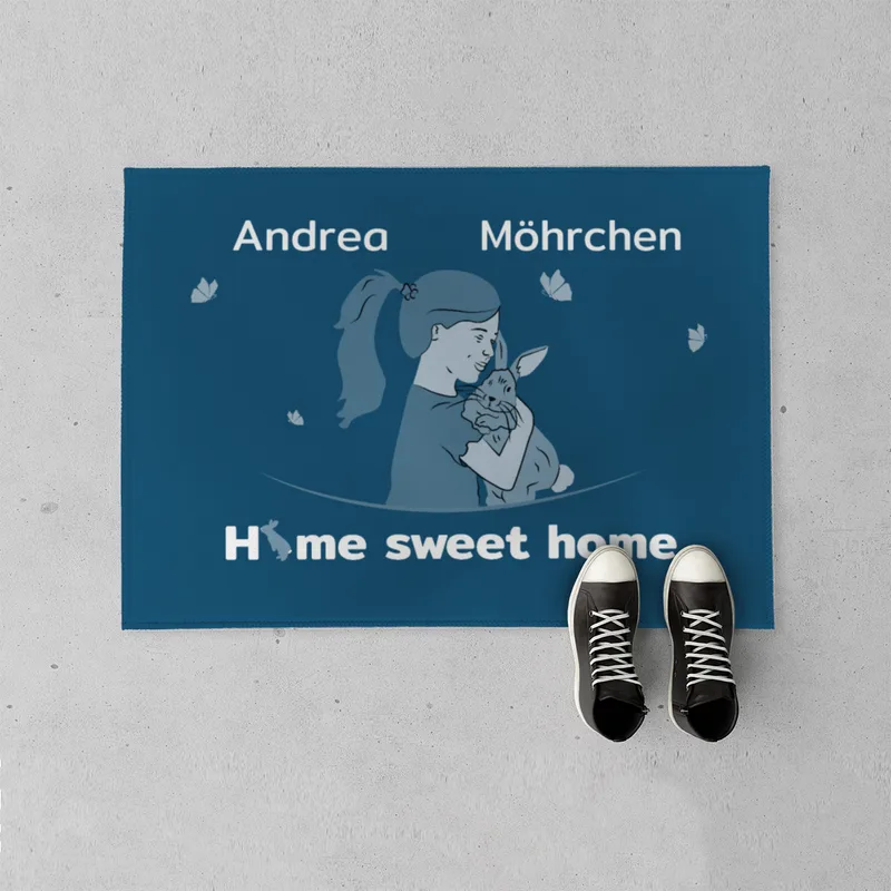 Personalisierte Fußmatte Pärchen mit Hund und Katze schwarz 70 x 50 cm