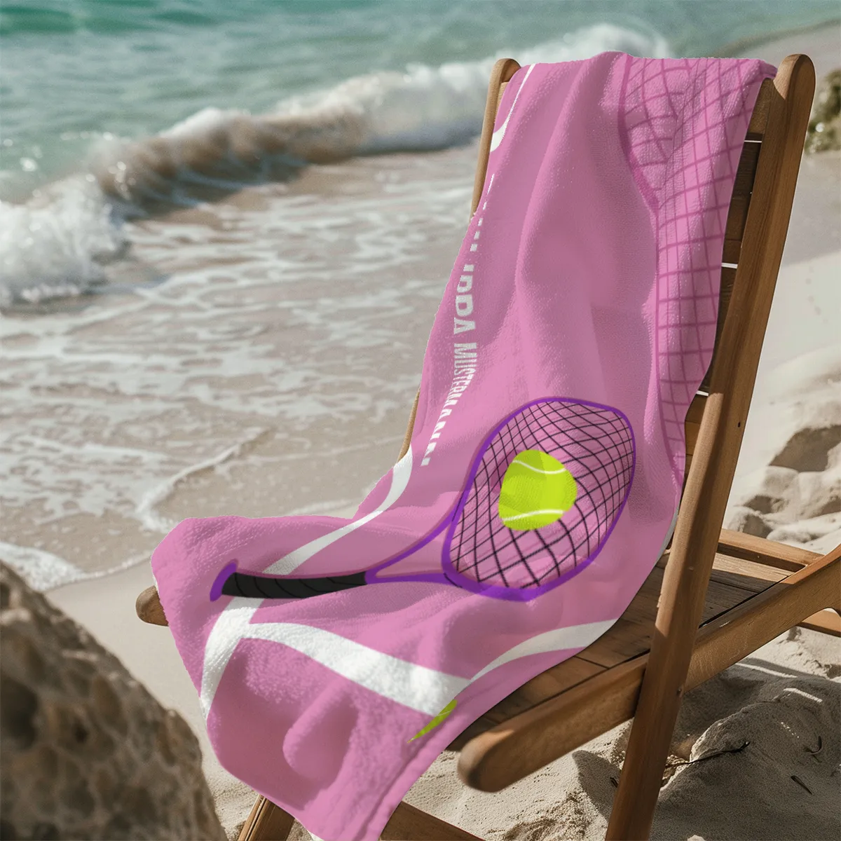 Badetuch Sport - mit Namen personalisierbar - personalisiertes Namens-Badetuch - Strandtuch mit Wunschtext - Tennis orange