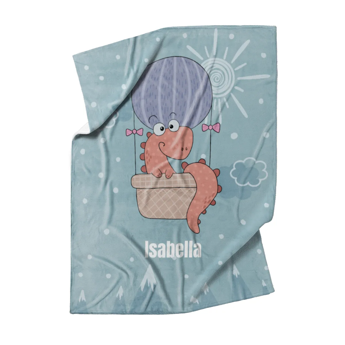 Babydecke mit Namen personalisierbar, Kuscheldecke, Namensdecke mit niedlichem Tiermotiv, Geschenkidee Geburtstag Motiv Luftfahrer Dino 75 x 100 cm