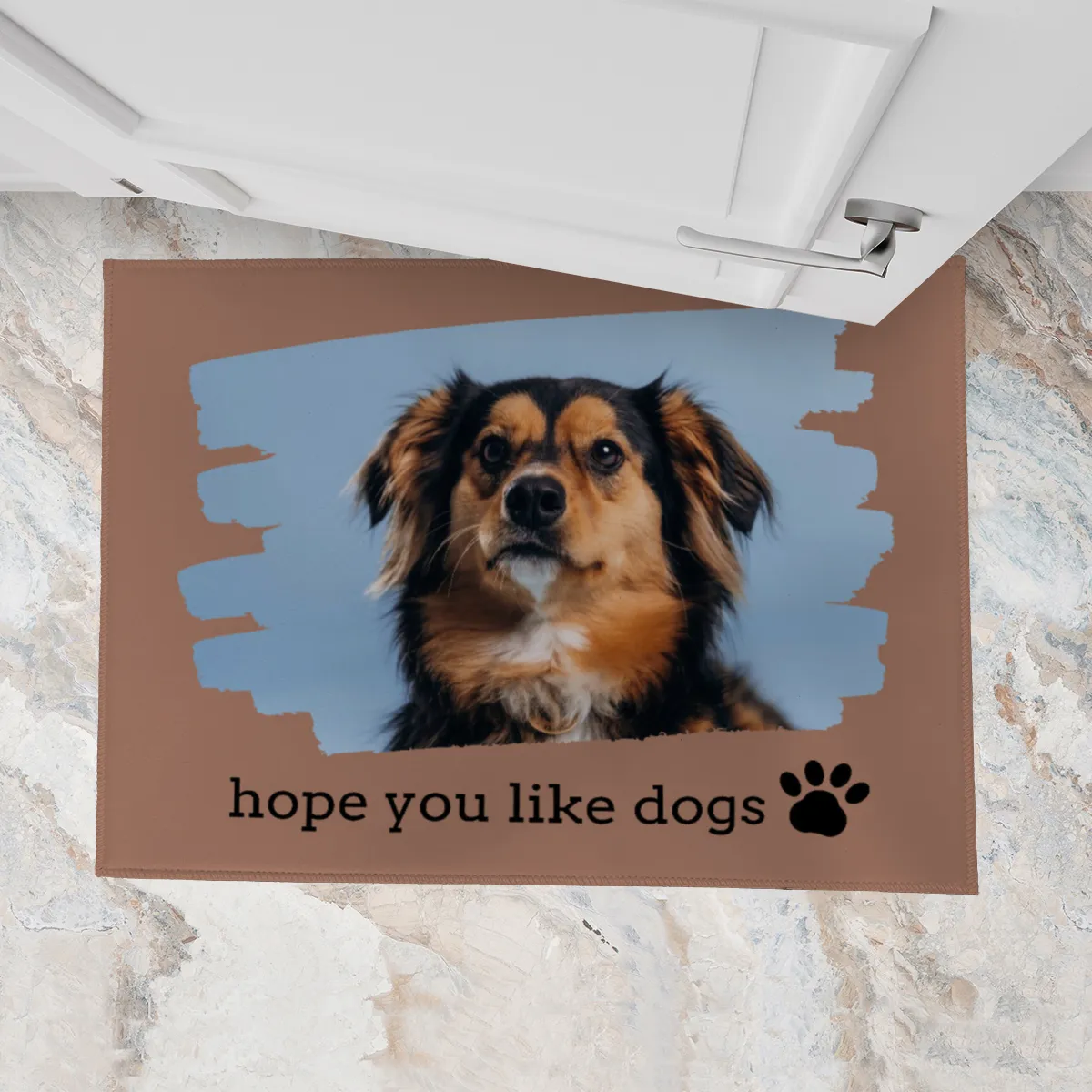 Spruch-Fußmatte personalisiert mit Foto - Geschenkidee für Hundebesitzer, zum Einzug - Türvorleger mit Bild bedruckt - Motiv Hope you like dogs mit Foto 70 x 50 cm