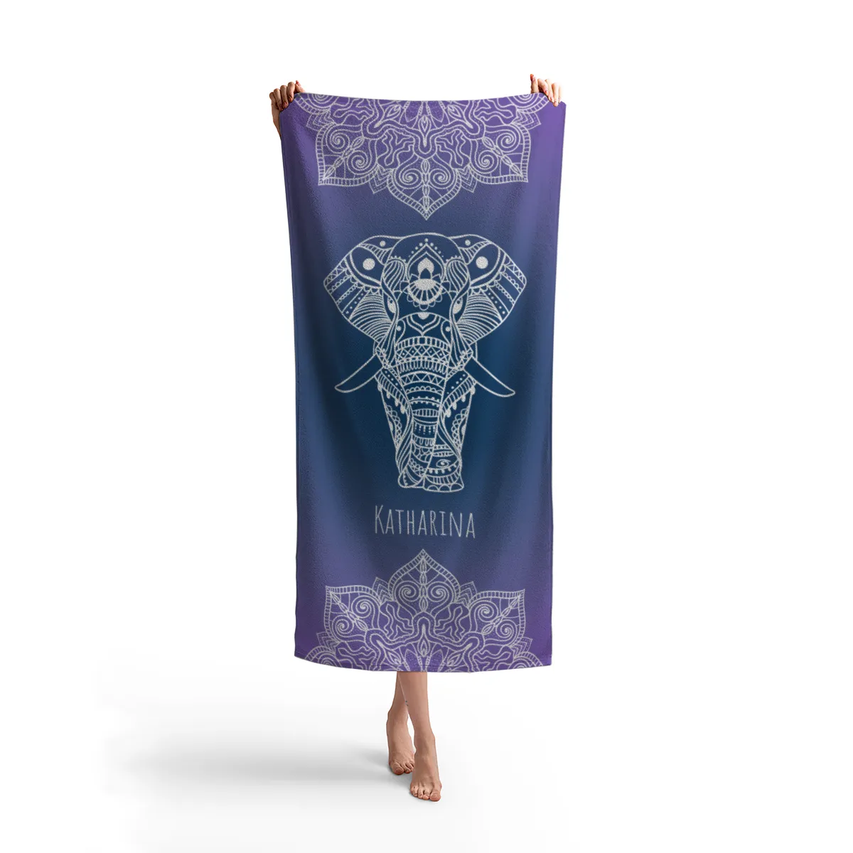 Badetuch Sommer - mit Namen personalisierbar - personalisiertes Namens-Badetuch - Strandtuch mit Wunschtext - Mandala Elefant