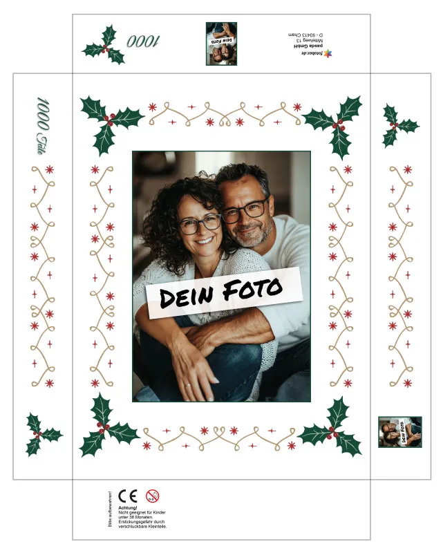 Fotopuzzle mit eigenem Bild - Fotopuzzle selbst gestalten 1000 Teile - Schachtel Weihnachtsbordüre - 1000 Teile Puzzle mit Foto - Geschenk Weihnachten Xmas2 1000 Teile Quer