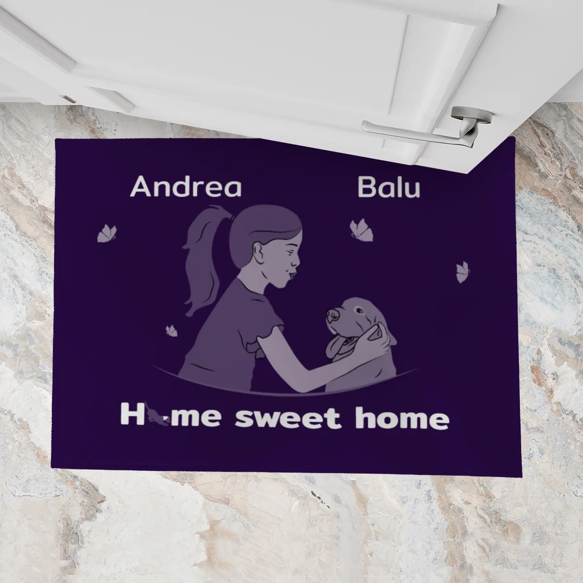 Personalisierte Fußmatte Pärchen mit Hund und Katze schwarz 70 x 50 cm