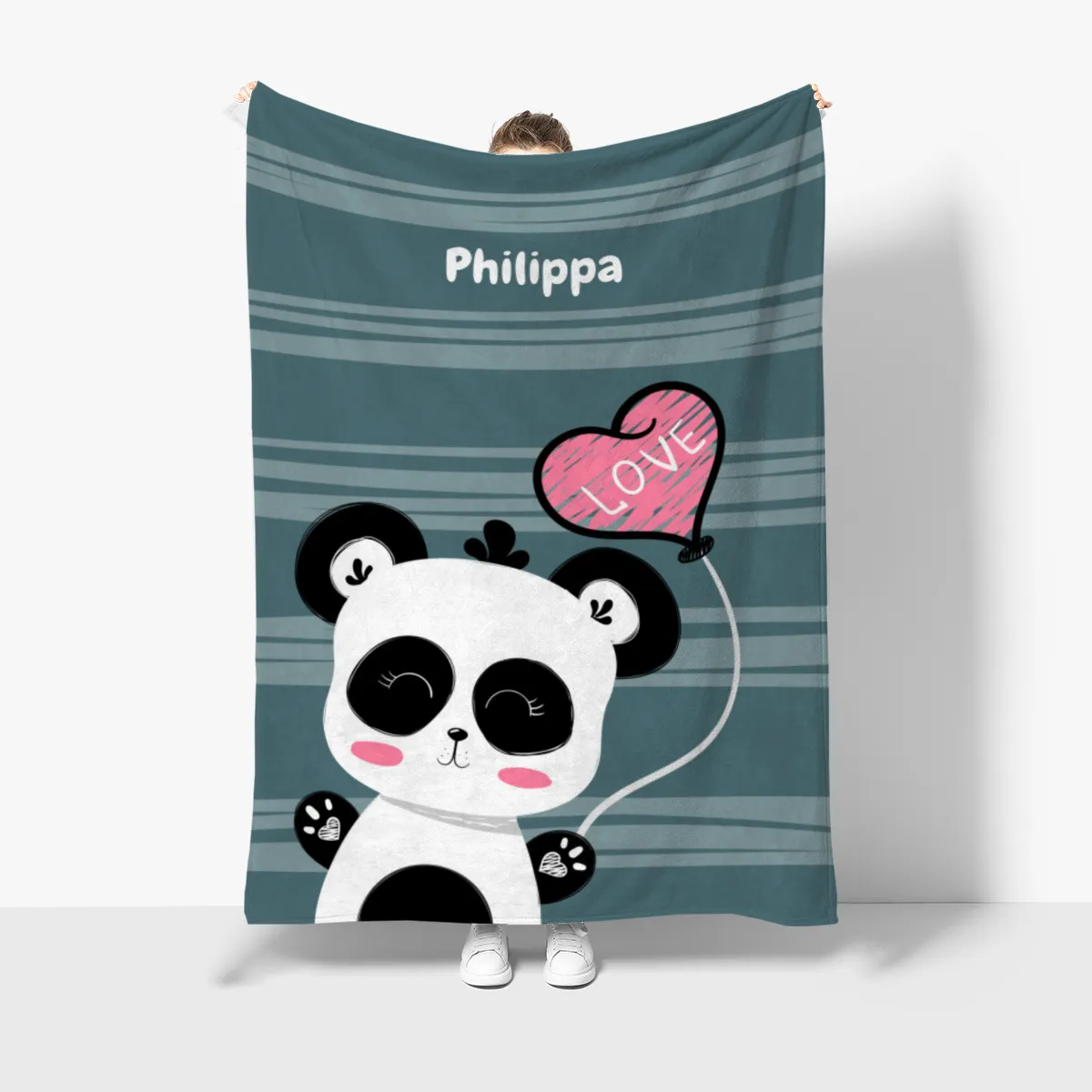 Babydecke mit Namen personalisierbar, Kuscheldecke, Namensdecke mit niedlichem Tiermotiv, Geschenkidee Geburtstag Motiv Panda Love 75 x 100 cm