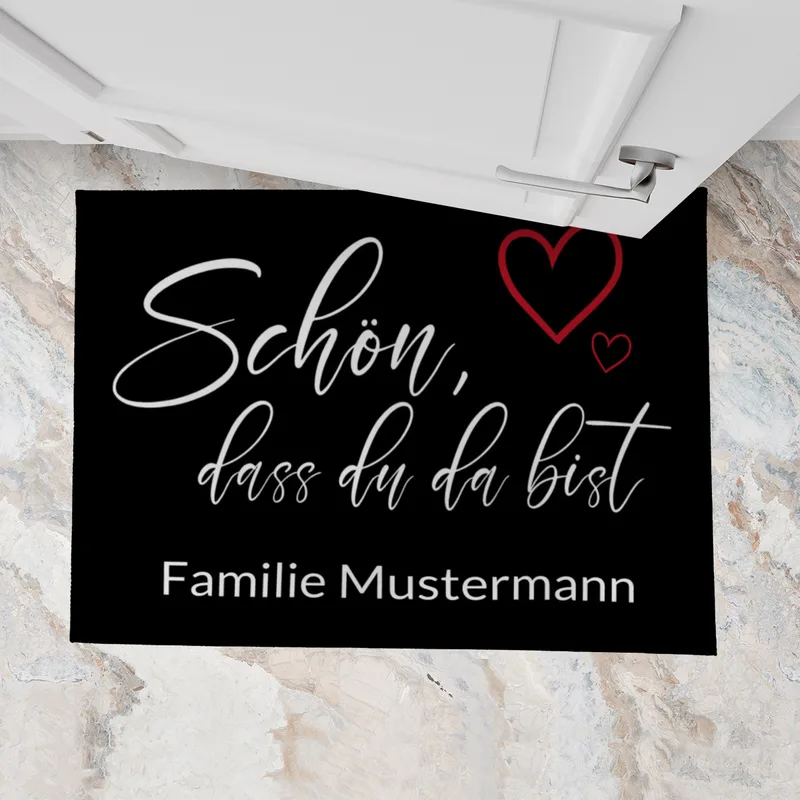Spruch-Fußmatte Schön,dass du da bist - mit Namen personalisierbar - Geschenkidee Einzug, Geburtstag, Richtfest - Fussmatte mit Namen - Motiv Schön Herzen 70 x 50 cm