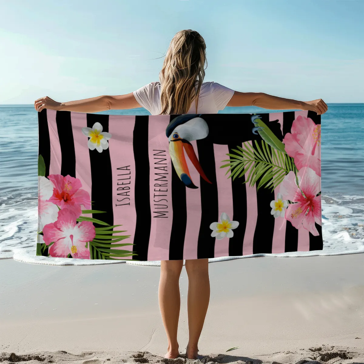 Duschtuch Sommer - mit Namen personalisierbar - personalisiertes Namensduschtuch mit Wunschtext - Tropical