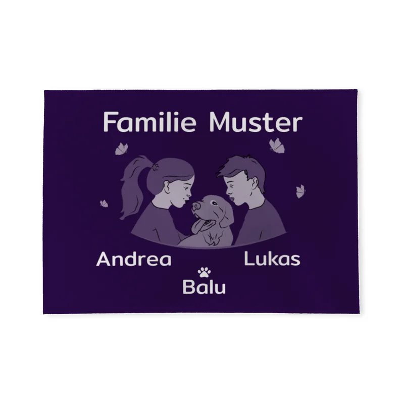 Personalisierte Fußmatte Pärchen mit Hund und Katze schwarz 70 x 50 cm