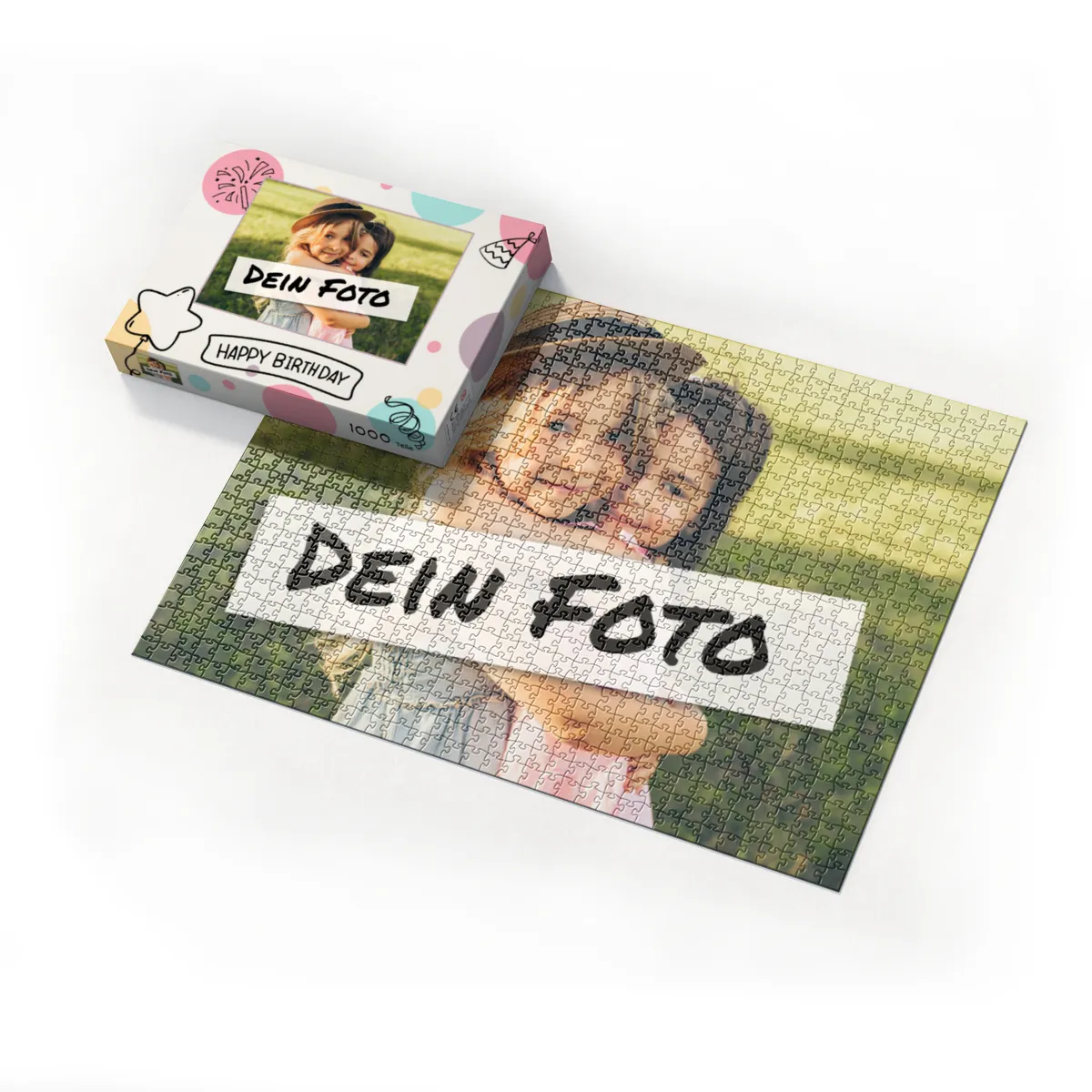Fotopuzzle mit eigenem Bild - Fotopuzzle selbst gestalten 1000 Teile Hochformat - Schachtel Happy Birthday - Puzzle mit Foto personalisiert - Geschenk Geburtstag Happy Birthday 1000 Teile Hoch