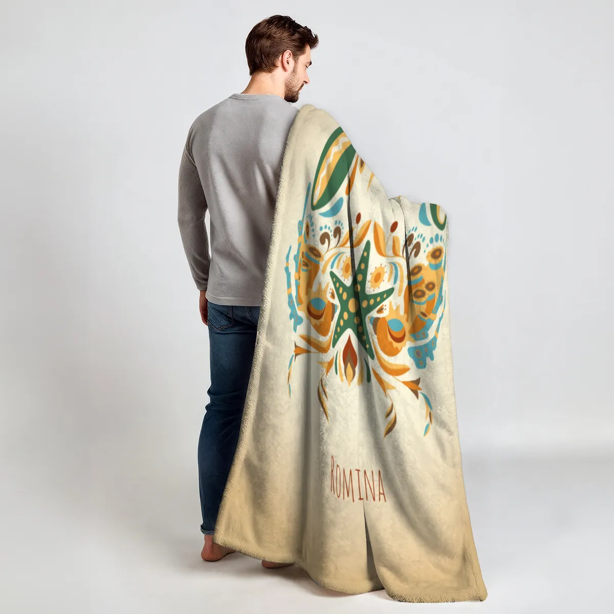 Sternzeichen Wohndecke Wassermann floral mit Namen personalisierbar