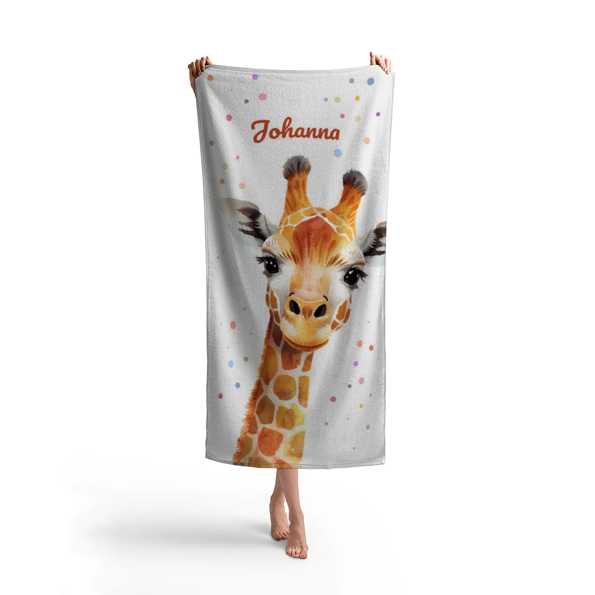 Badetuch mit Namen personalisierbar - personalisiertes Namens-Badetuch - Strandtuch mit Wunschtext - Giraffe