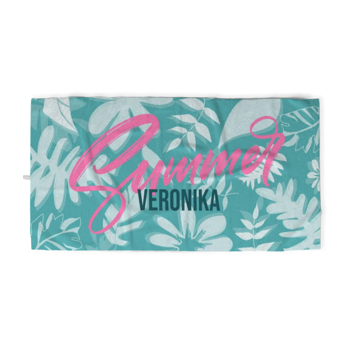 Badetuch Summer mit tropischen Blättern - mit Namen personalisierbar - personalisiertes Namensbadetuch - Strandtuch Sommer mit Namen - Summerleaves