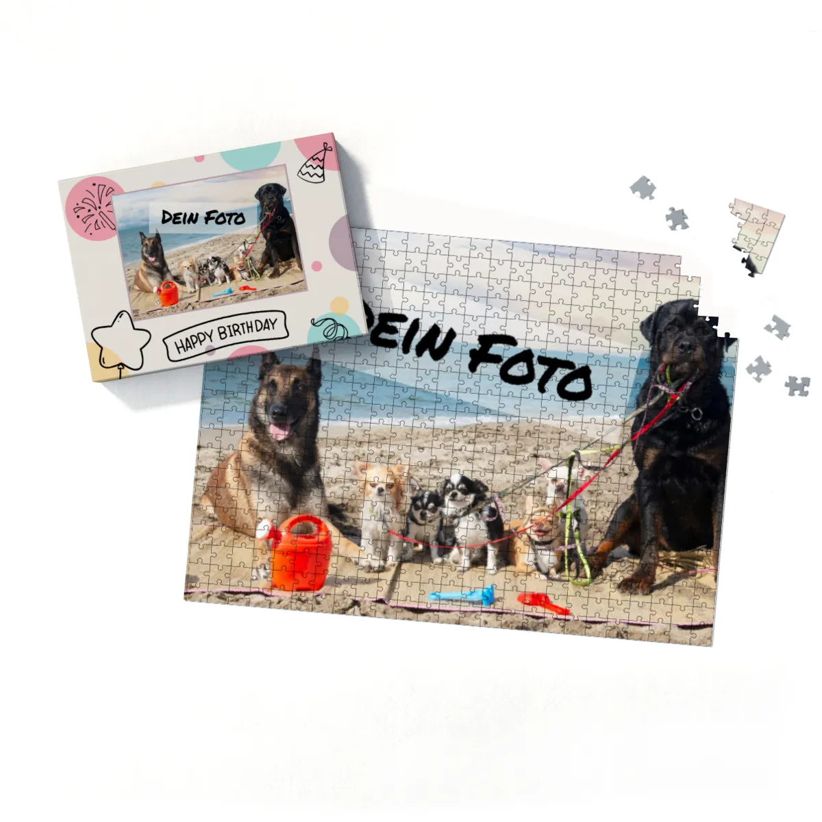 Fotopuzzle mit eigenem Bild - Fotopuzzle selbst gestalten 1000 Teile Hochformat - Schachtel Happy Birthday - Puzzle mit Foto personalisiert - Geschenk Geburtstag Happy Birthday 1000 Teile Hoch