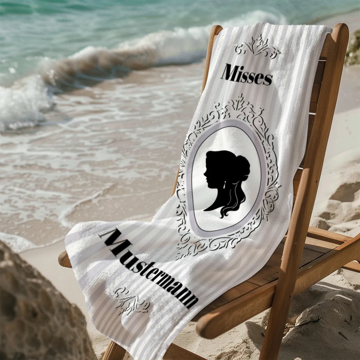 Misses Vintage - personalisiertes Namens-Strandtuch mit Wunschtext - Geschenkidee Hochzeit, Paar