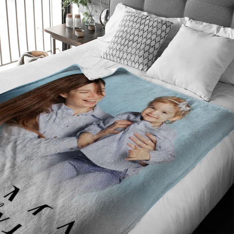 Kuscheldecke Mama 140 x 200 cm - mit Foto und 2 Texten personalisierbar - Fotodecke selbst gestalten - Geschenkidee Muttertag, Geburtstag MAMA white