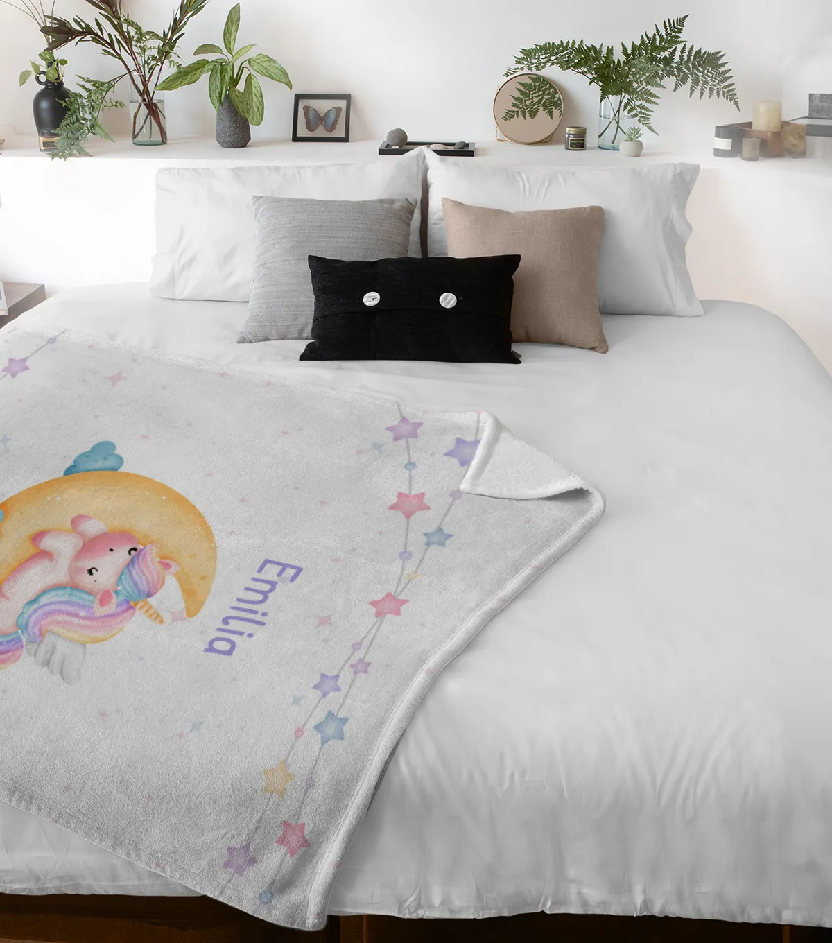 Babydecke mit Namen personalisierbar, Kuscheldecke, Namensdecke mit Einhorn, Geschenkidee Geburt Motiv Einhorn 75 x 100 cm