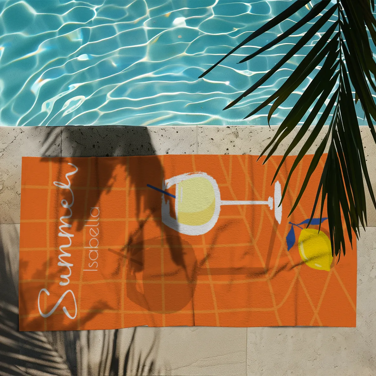 Badetuch Sommer - mit Namen personalisierbar - personalisiertes Namens-Badetuch - Strandtuch mit Wunschtext - Summerdrink