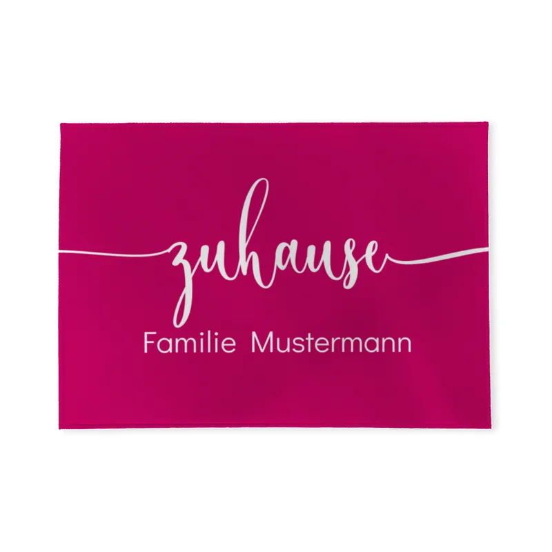 Fußmatte personalisiert - Geschenkidee für Familie, Paare, zum Einzug - Türvorleger mit Namen bedruckt - Motiv Zuhause pink 70 x 50 cm