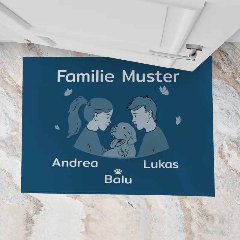 Personalisierte Fußmatte Pärchen mit Hund und Katze schwarz 70 x 50 cm