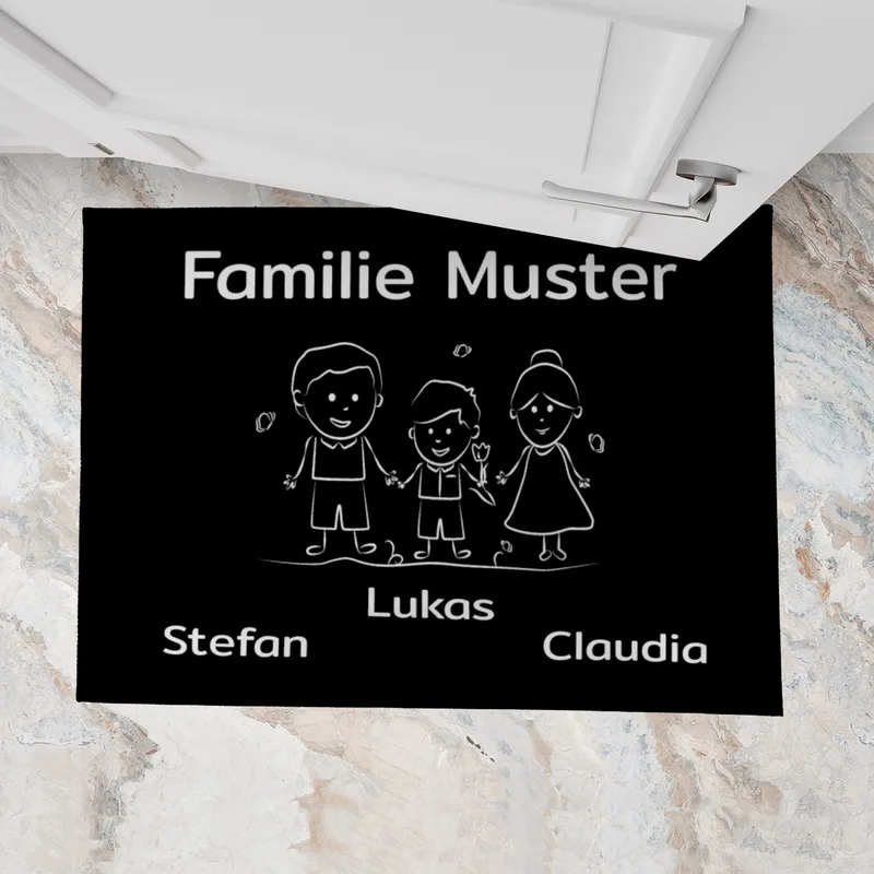 Personalisierte Fußmatte Pärchen mit Hund und Katze schwarz 70 x 50 cm
