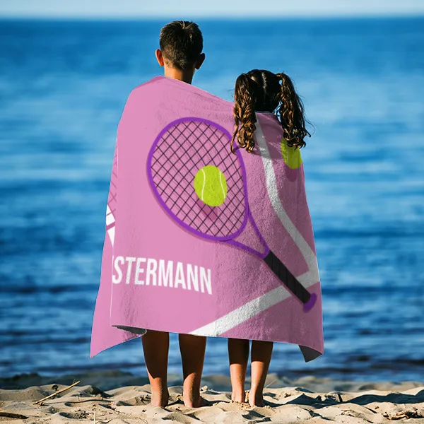 Badetuch Sport - mit Namen personalisierbar - personalisiertes Namens-Badetuch - Strandtuch mit Wunschtext - Tennis orange