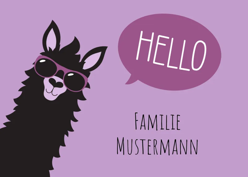Fußmatte mit Namen personalisierbar - Geschenkidee Einzug, Geburtstag, Richtfest - Fussmatte mit Namen - Motiv Hello Lama violett 70 x 50 cm