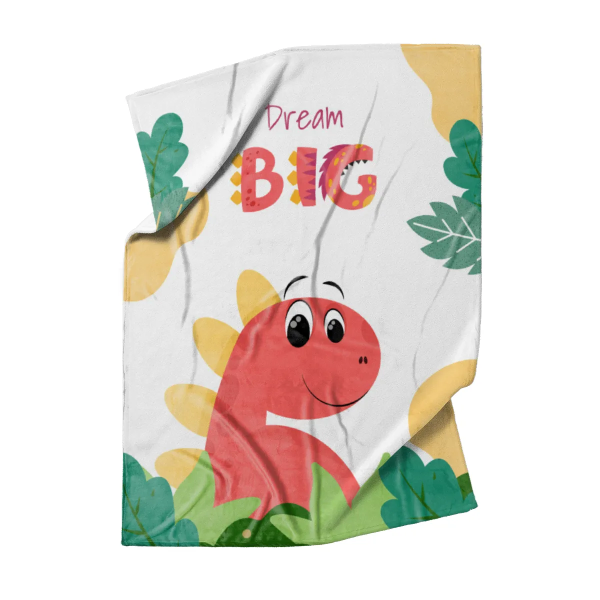 Wohndecke Dream big mit Namen personalisierbar, Kuscheldecke, Namensdecke mit niedlichem Dino, Geschenkidee Geburtstag Motiv Dino rot 140 x 200 cm
