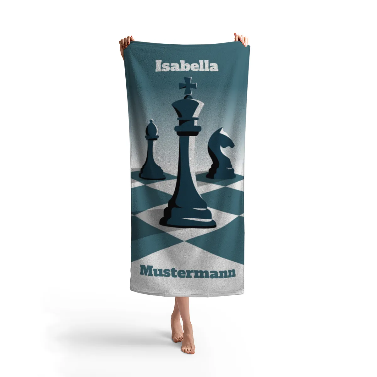 Badetuch Schach - mit Namen personalisierbar - personalisiertes Namens-Badetuch - Strandtuch mit Wunschtext - Schachfiguren König