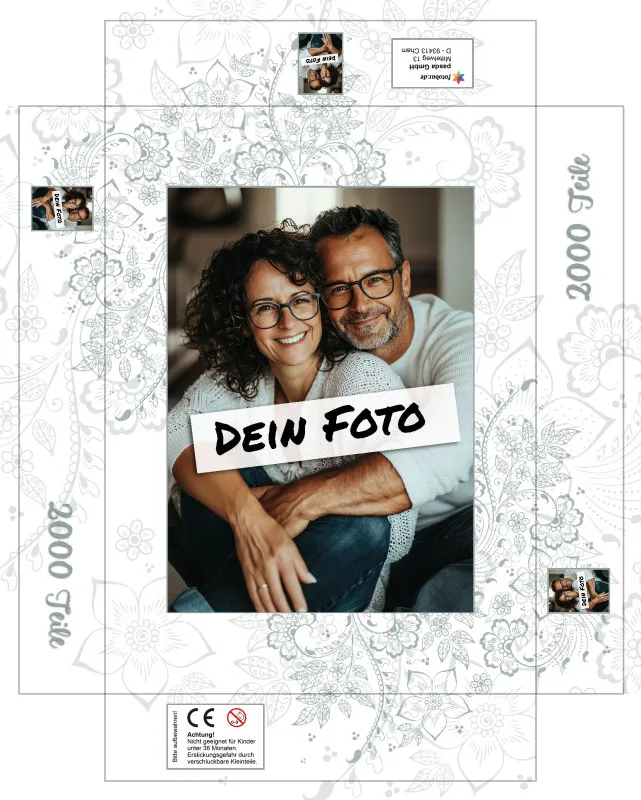 Fotopuzzle mit eigenem Bild - Fotopuzzle selbst gestalten 2000 Teile - Schachtel Floral Ornaments - Puzzle mit Foto personalisiert - Geschenk Geburtstag, Hochzeit Floral Ornaments 2000 Teile Quer