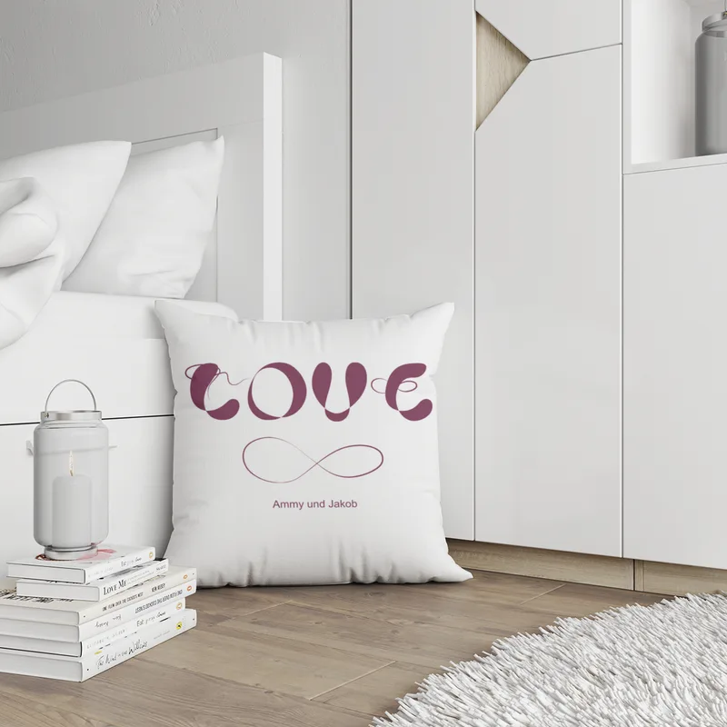 Samtkissenbezug Infinite Love - mit Namen personalisierbar - Geschenkidee Valentinstag, Hochzeit lila 40 x 40 cm
