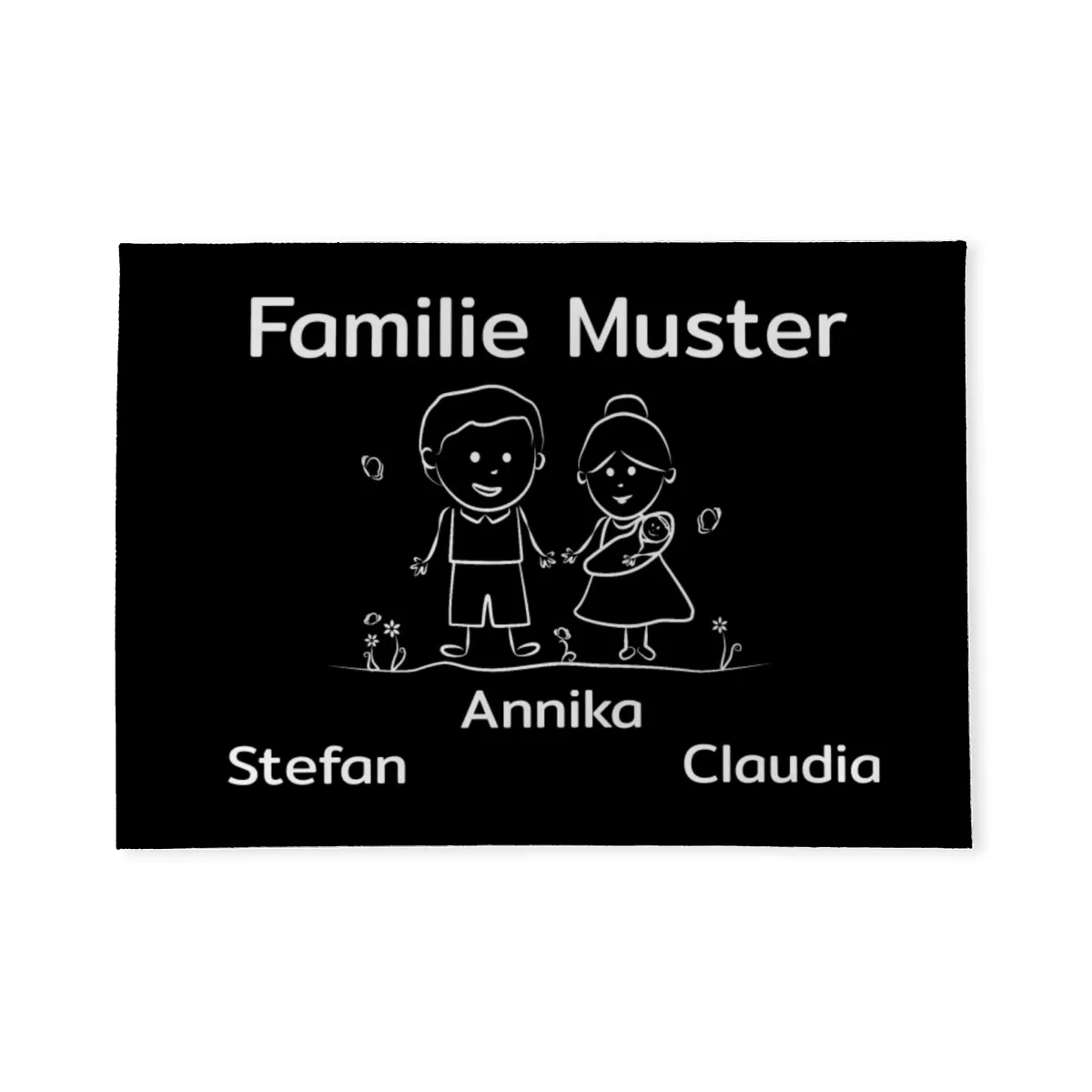 Personalisierte Fußmatte Pärchen mit Hund und Katze schwarz 70 x 50 cm
