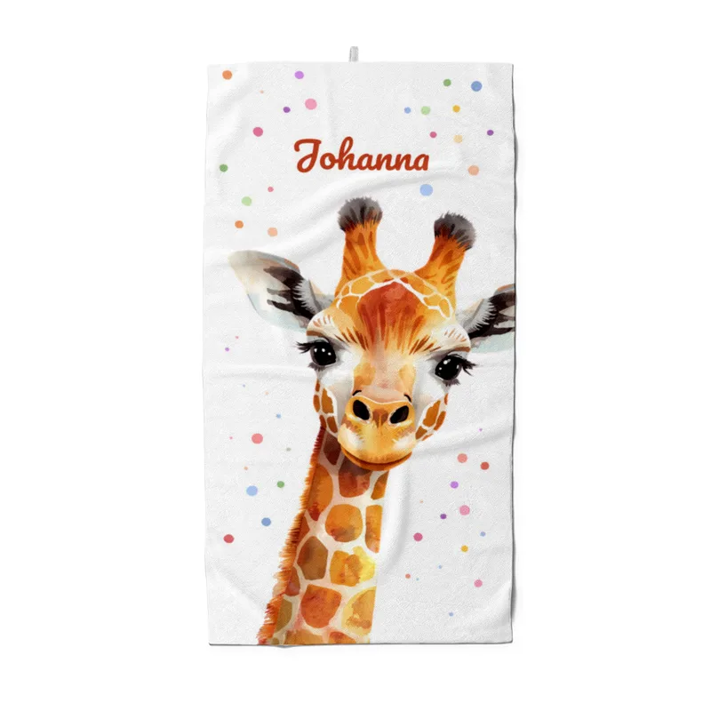 Badetuch mit Namen personalisierbar - personalisiertes Namens-Badetuch - Strandtuch mit Wunschtext - Giraffe