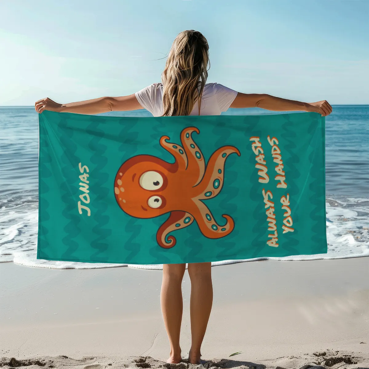 Duschtuch mit Namen personalisierbar - personalisiertes Namens-Duschtuch mit Wunschtext - Krake Always