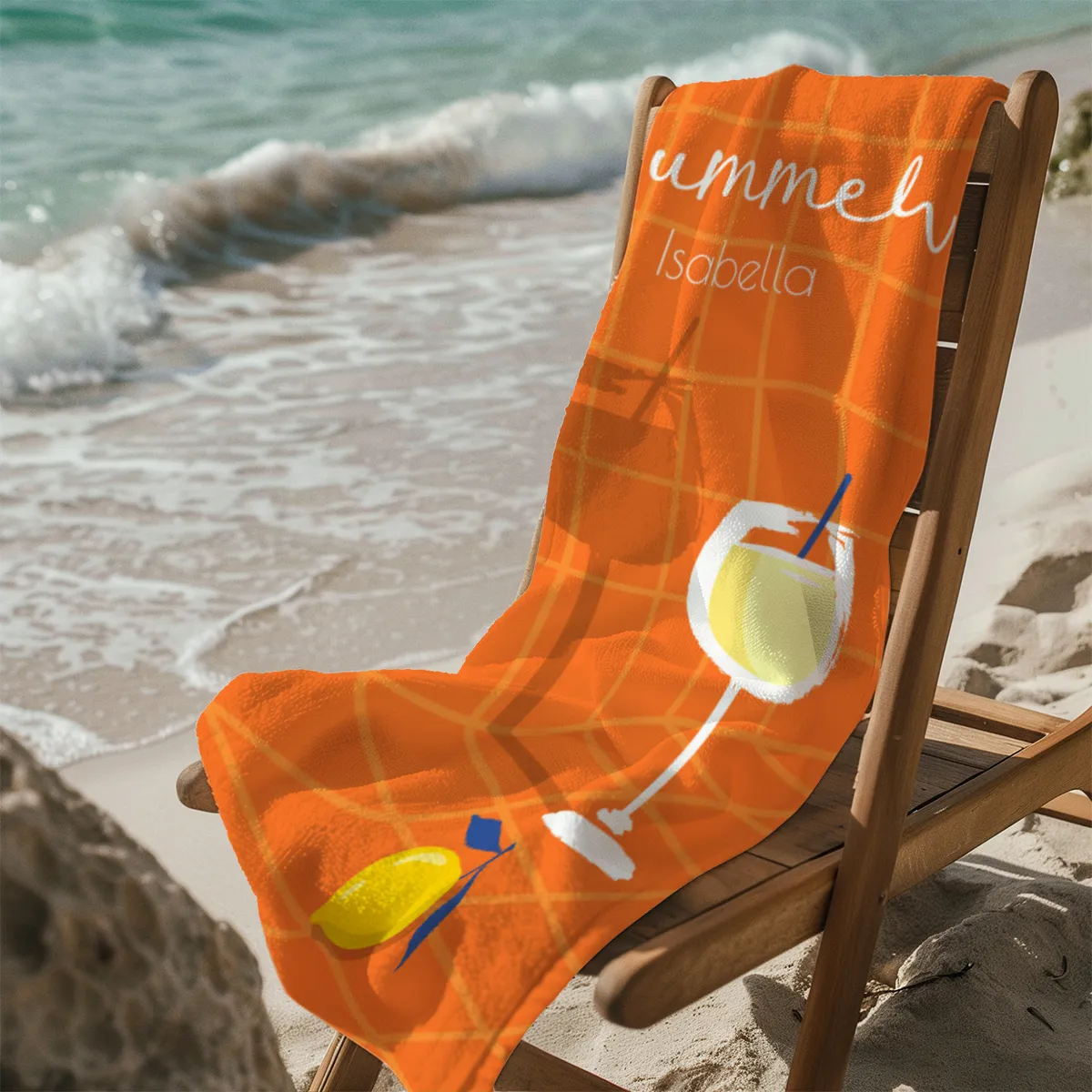 Badetuch Sommer - mit Namen personalisierbar - personalisiertes Namens-Badetuch - Strandtuch mit Wunschtext - Summerdrink