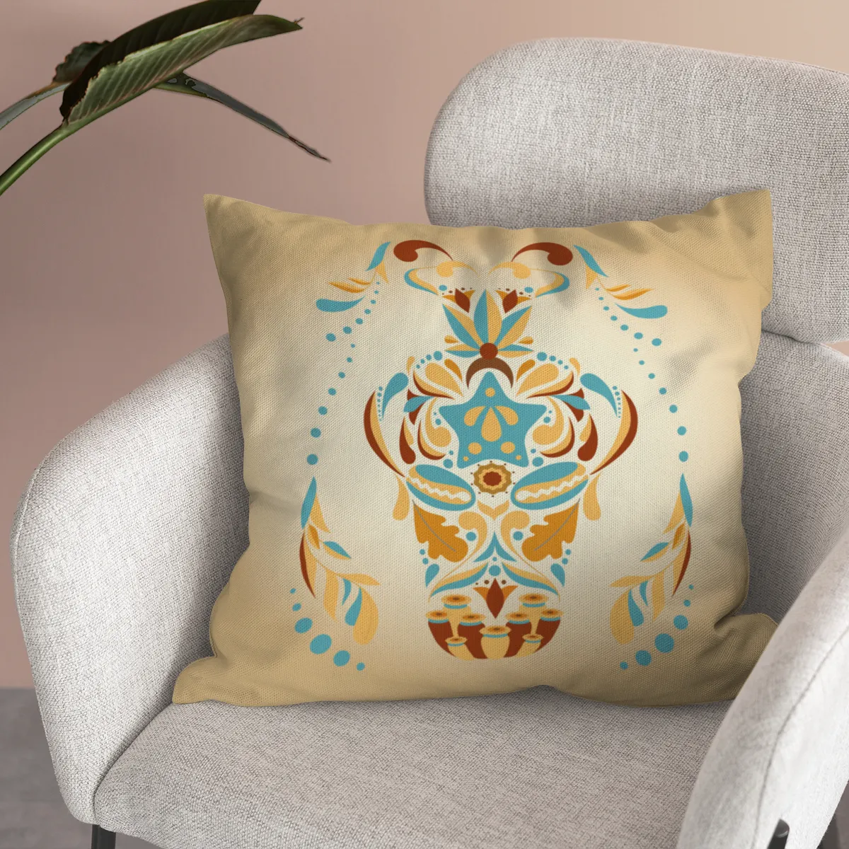 Samtkissen Zodiac Art – Löwe floral
