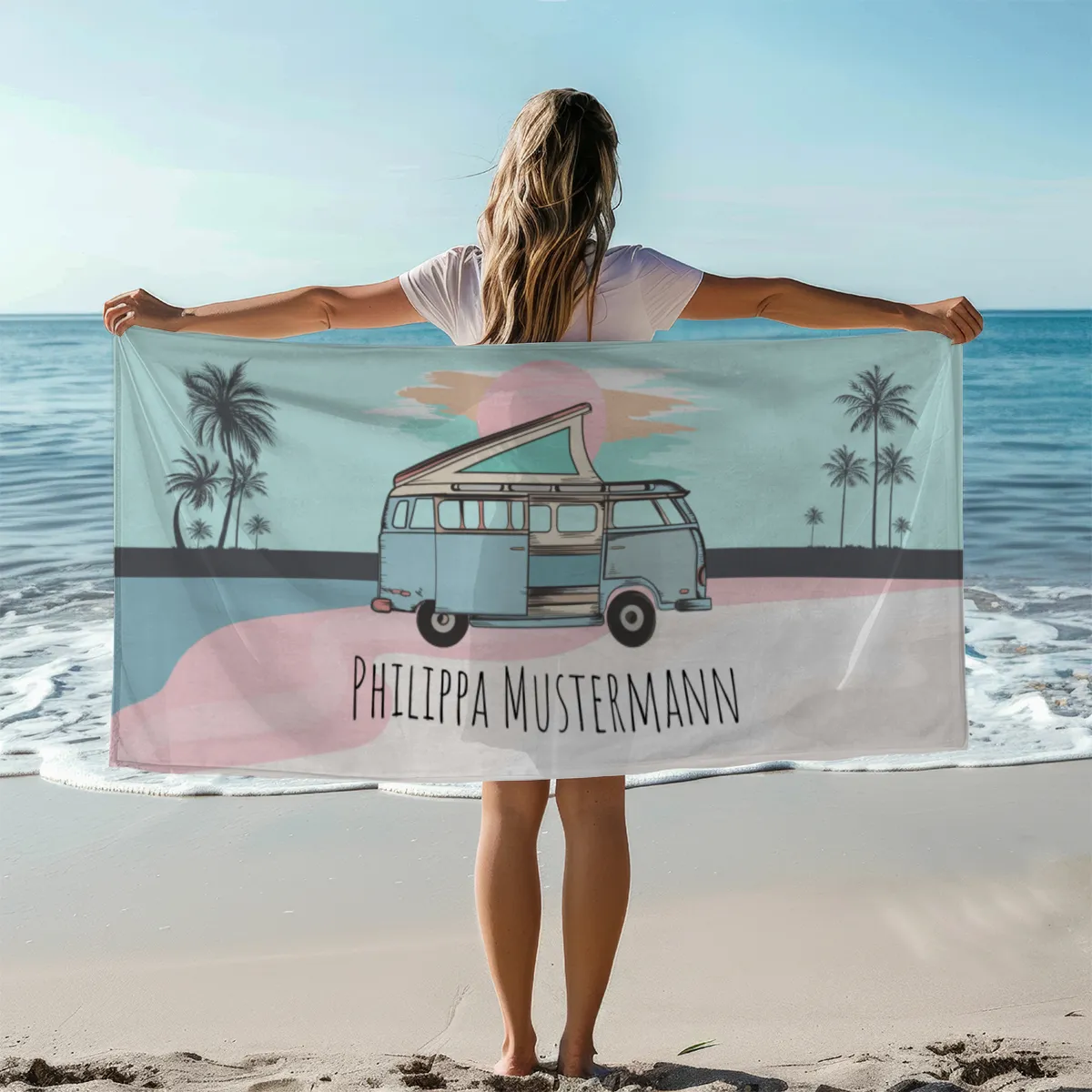 Badetuch Sommer - mit Namen personalisierbar - personalisiertes Namens-Badetuch - Strandtuch mit Wunschtext - Vanlife
