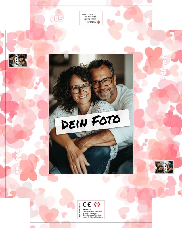 Fotopuzzle mit eigenem Bild - Fotopuzzle selbst gestalten 1000 Teile - Schachtel Herzen rosa - Puzzle mit Foto personalisiert - Geschenk Valentin Herzen rosa 1000 Teile Quer